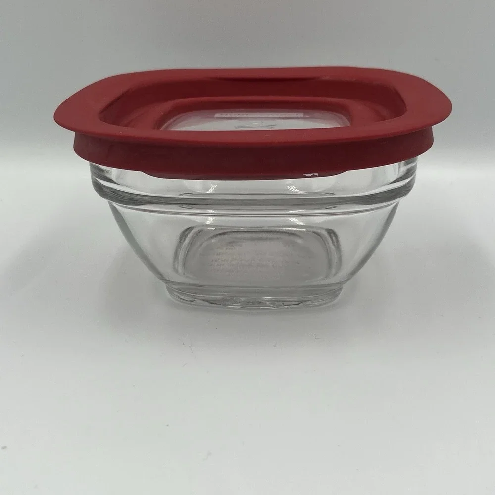 Rubbermaid Square Glass Container 1 cup/236mL 7N68 WITH‎ RED LID VTG RARE